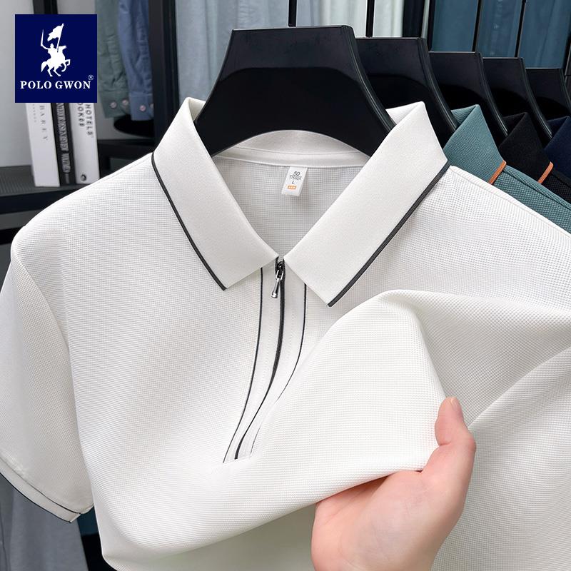 POLOGWON/保罗男士夏季POLO衫商务休闲拉链款半袖上衣短袖t恤衫男
