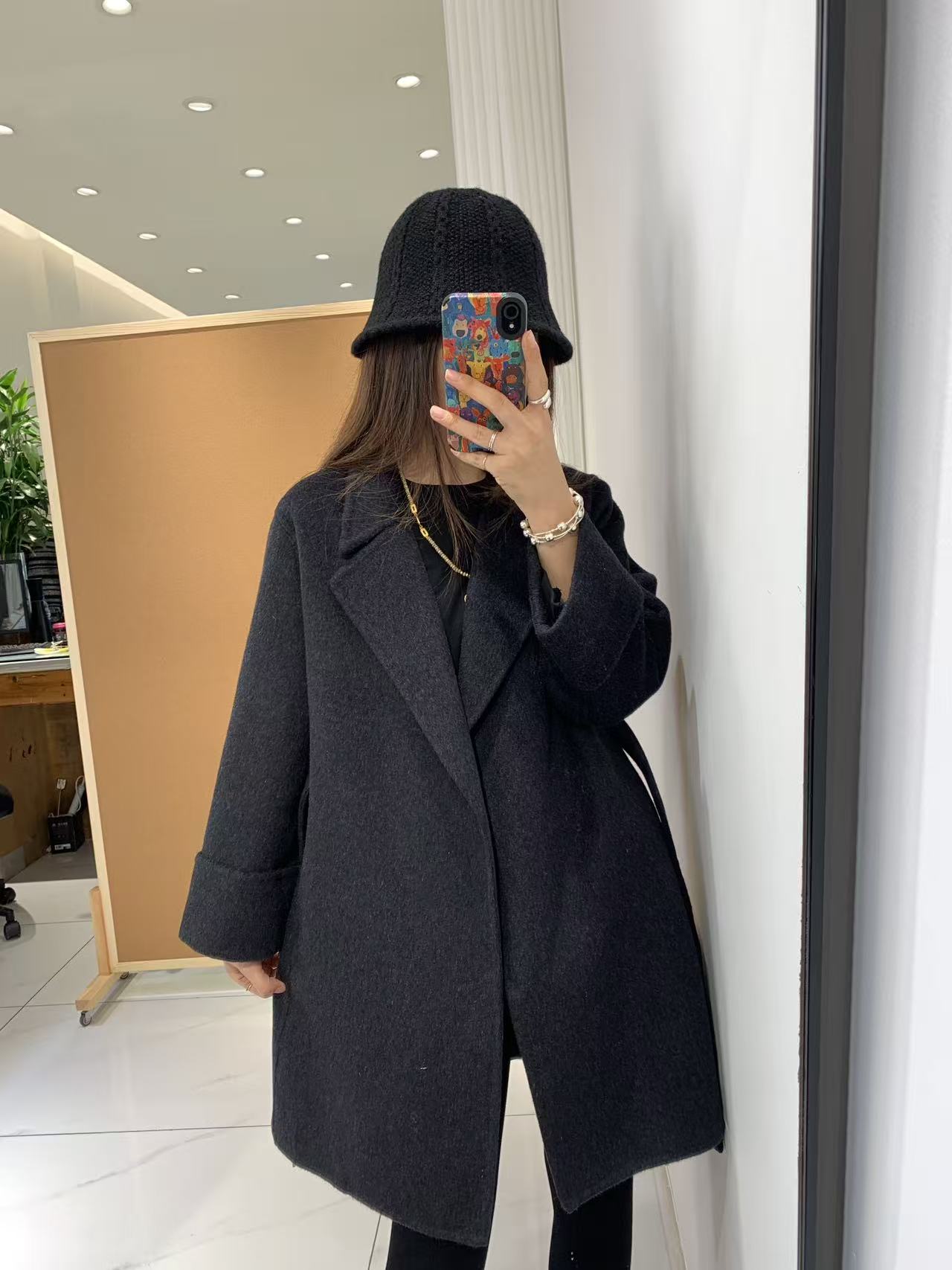 可米 新款气质时尚宽松中长款翻袖简单双面大衣 509（衣长85 