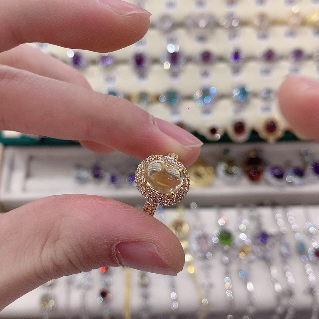 黄晶戒指银S925镶嵌远**