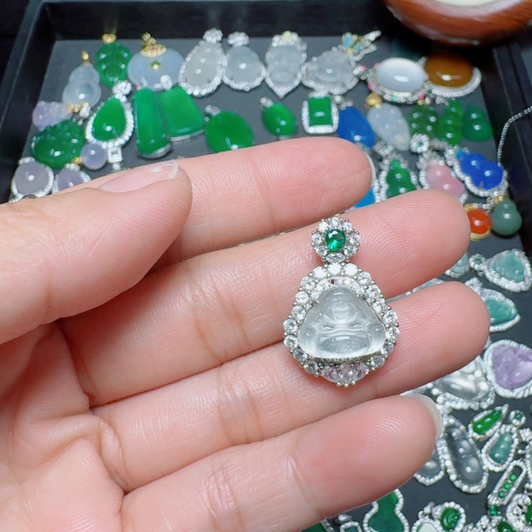 吊坠(不含链)银S925镶嵌翡翠