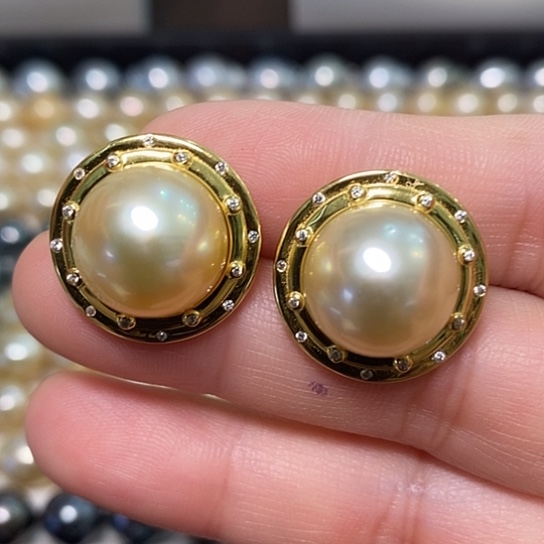 海水珍珠耳饰银S925镶嵌13.8