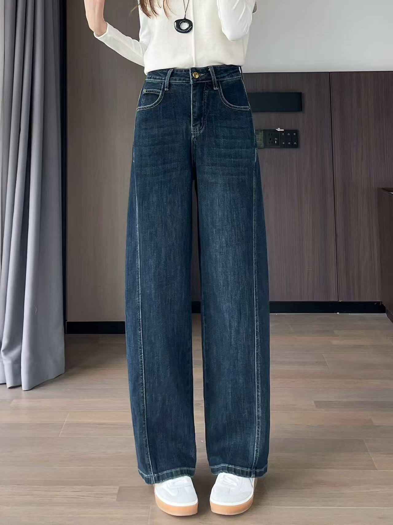 2705#【实物为准-长102】2025新款时尚高腰百搭直筒牛仔裤