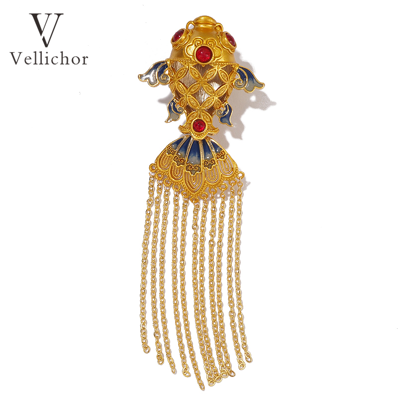 铜合金胸针 【鎏金越浪】复古宫廷风金鱼流苏胸针女高档别针配饰