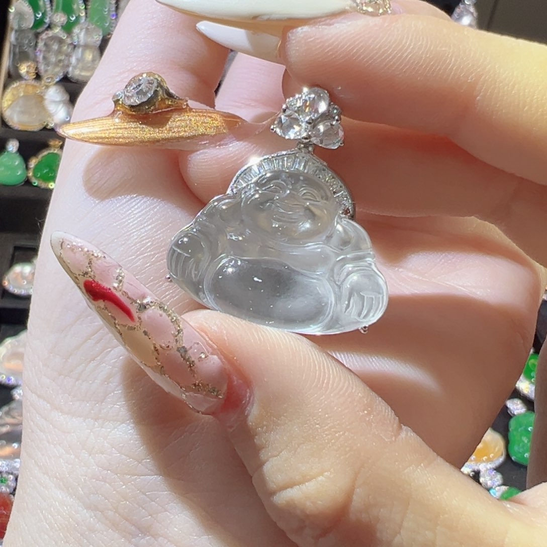 石英质玉颈饰银S925镶嵌冰佛公