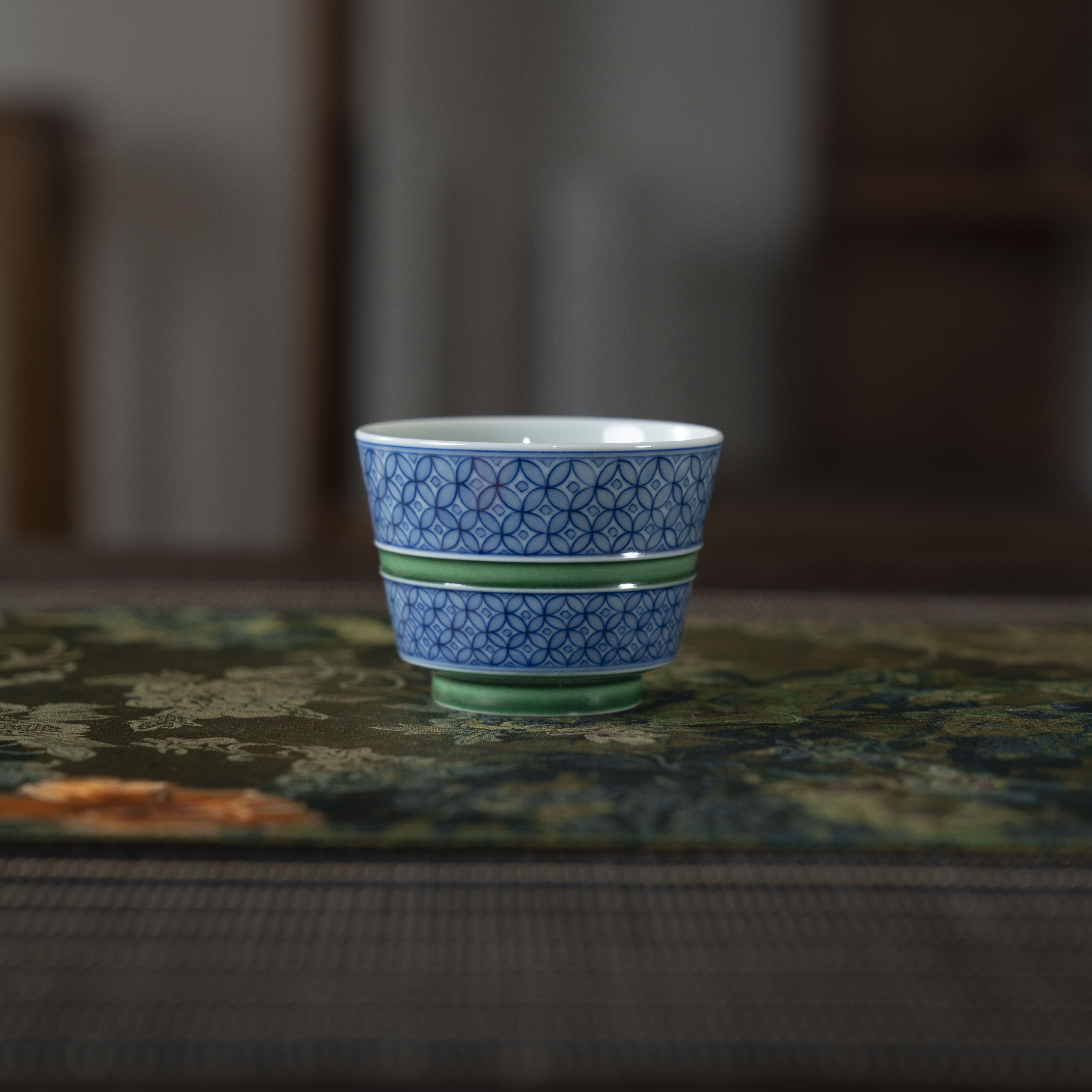 【瓷唐里】铜钱纹绿腰带葵口杯 瓷器家用茶具