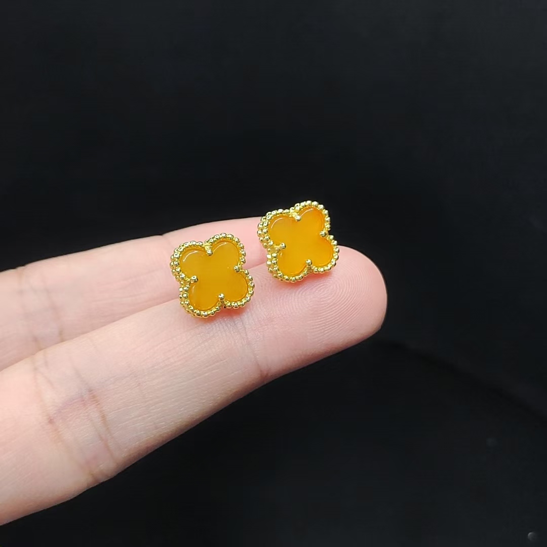 康康严选】蜜蜡幸运草耳钉X9【多样性发其一】约11-3mm+