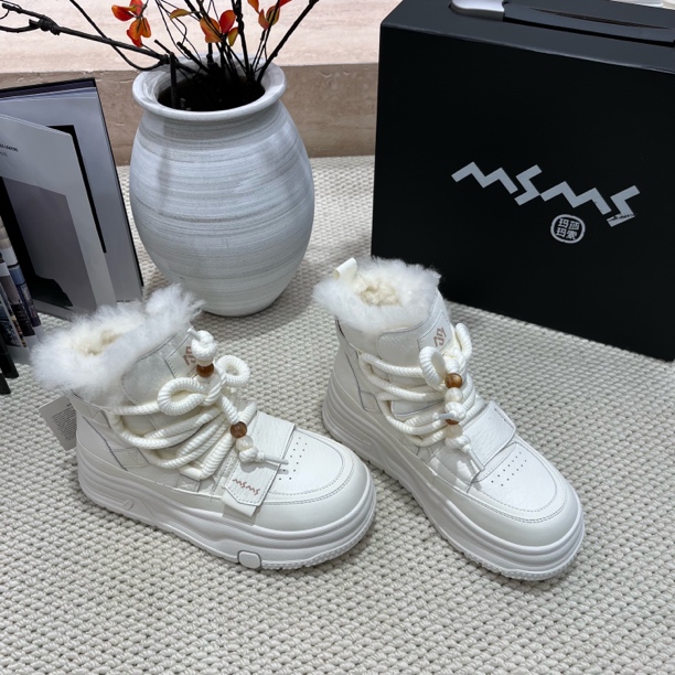 1019-2玛莎玛索冬季厚底保暖加绒加厚雪地靴女短筒休闲棉鞋百搭