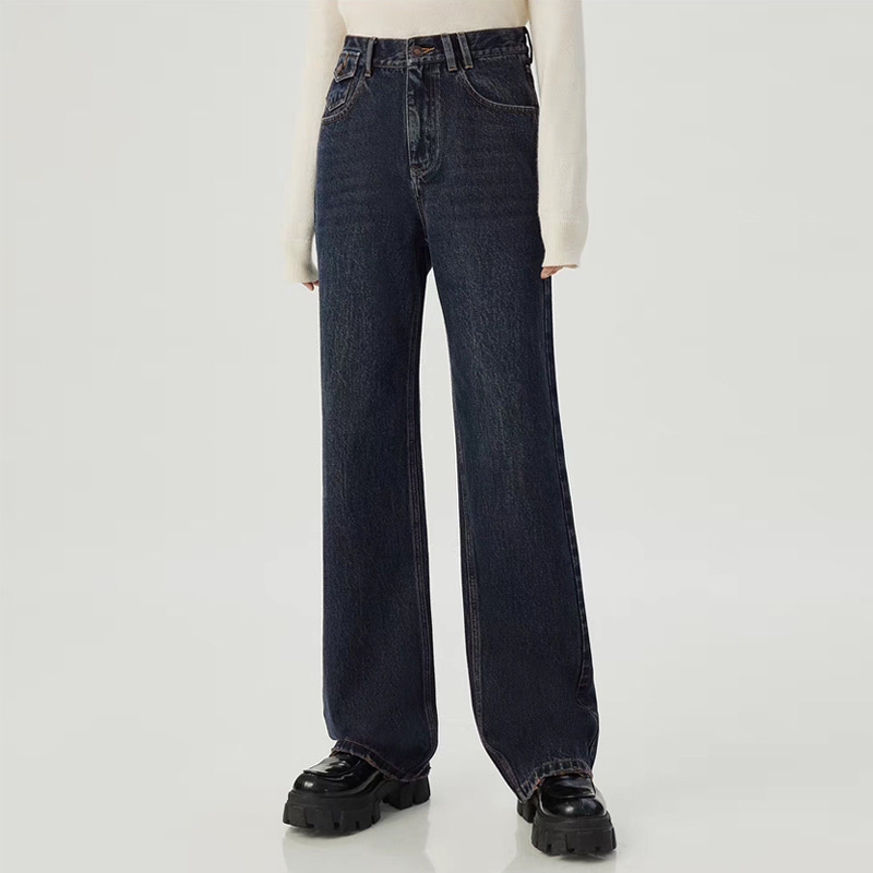 2024春秋不对称复古高腰直筒牛仔裤A100264