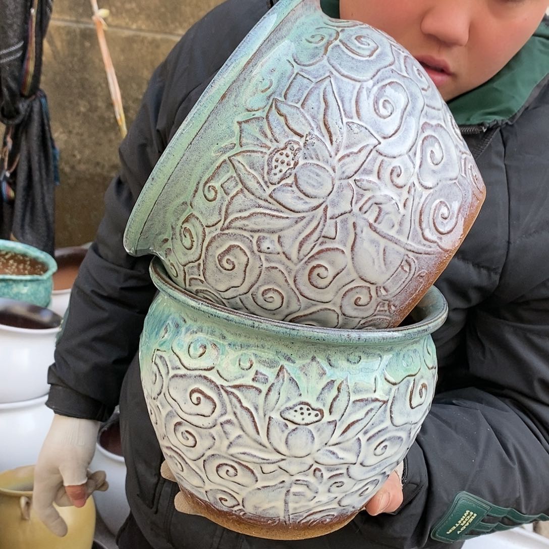 紫砂花盆瑕疵口20高16
