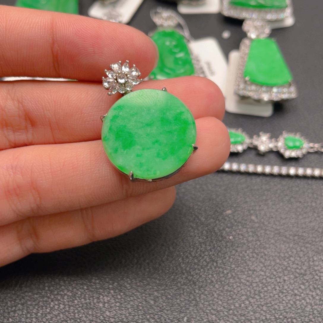 翡翠银S925镶嵌吊坠(不含链)