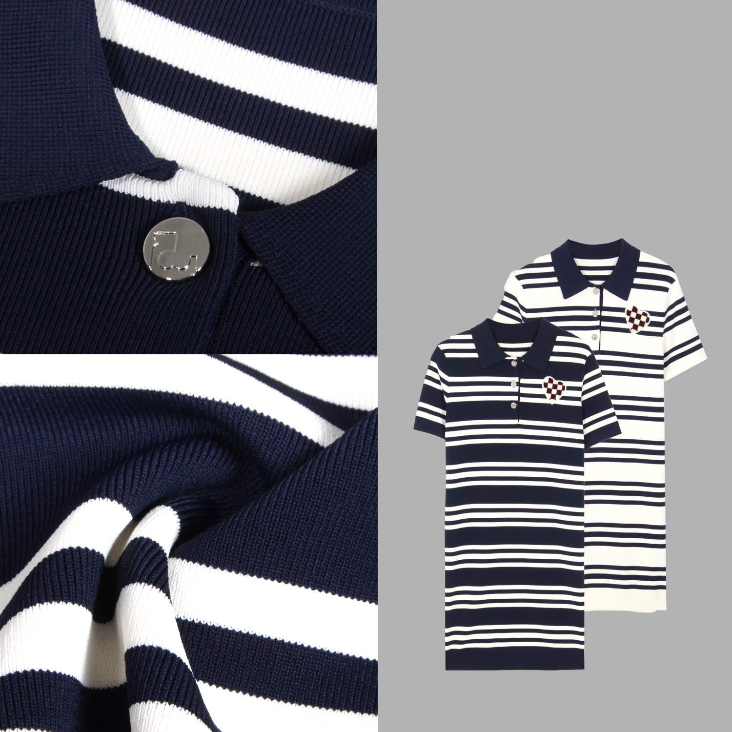 凯特丝蓓2173#爱心刺绣条纹POLO领连衣裙