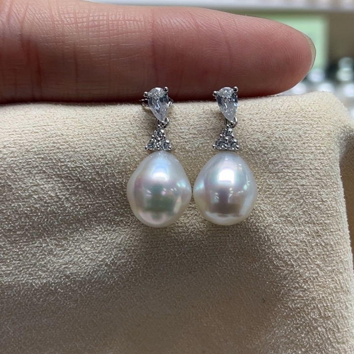 银S925镶嵌耳饰海水珍珠澳白9-10m 57号
