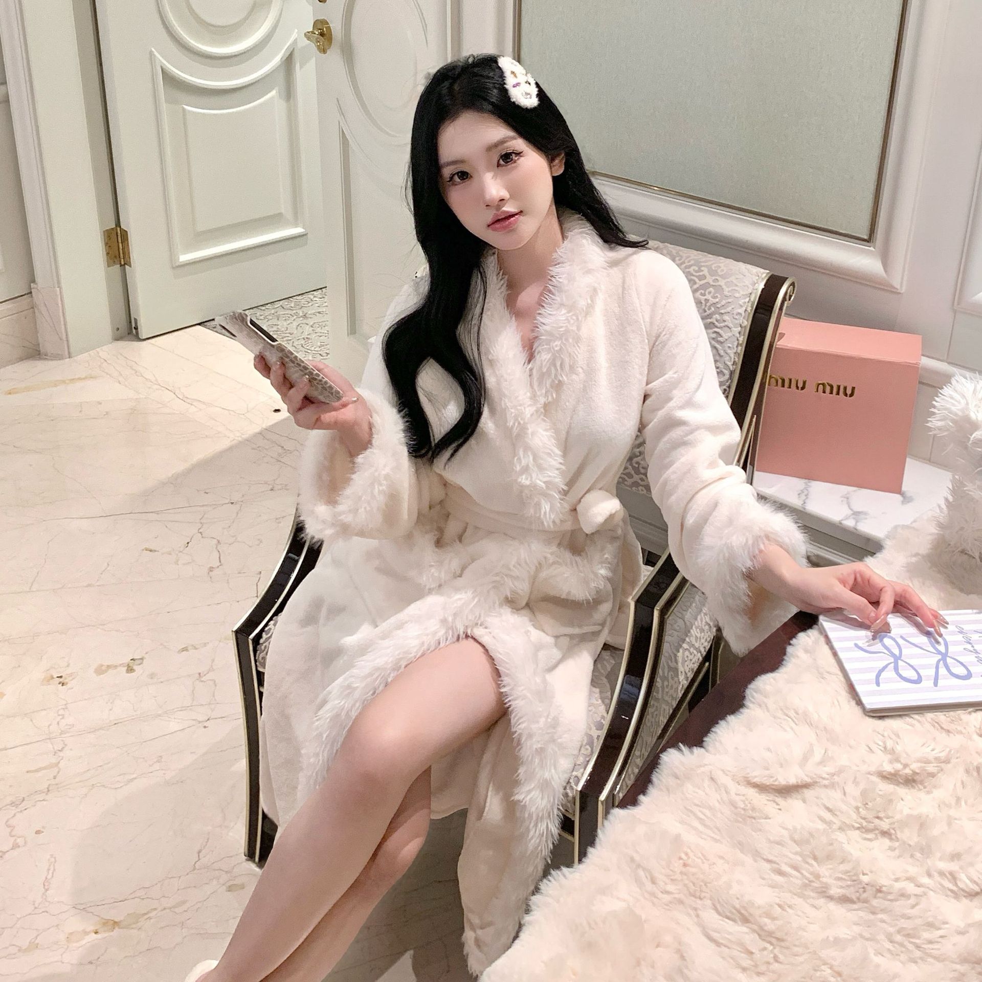 【晨梦】2025新款冬季长款法兰绒毛绒睡衣御姐风精致浴袍羊羔绒睡袍