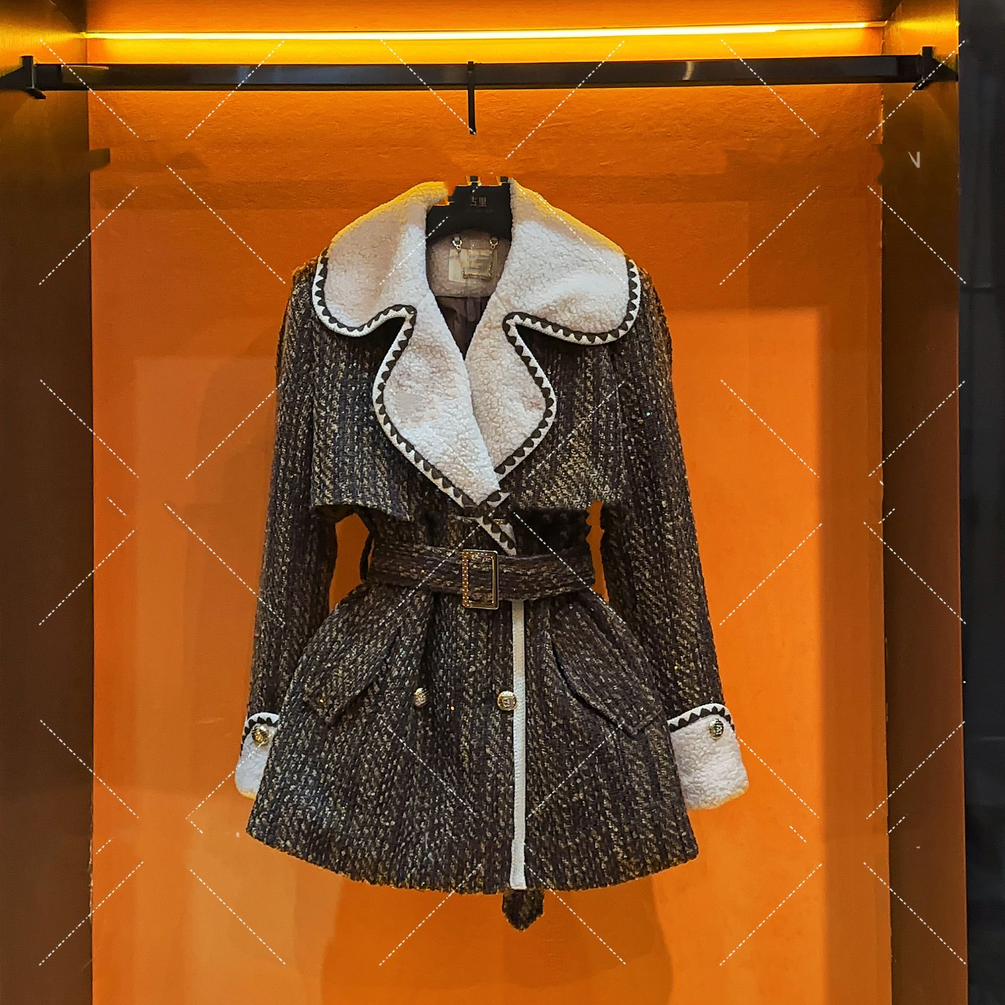 梦想服饰梦想收腰中长款毛呢外套2024秋冬新款优雅轻奢5015