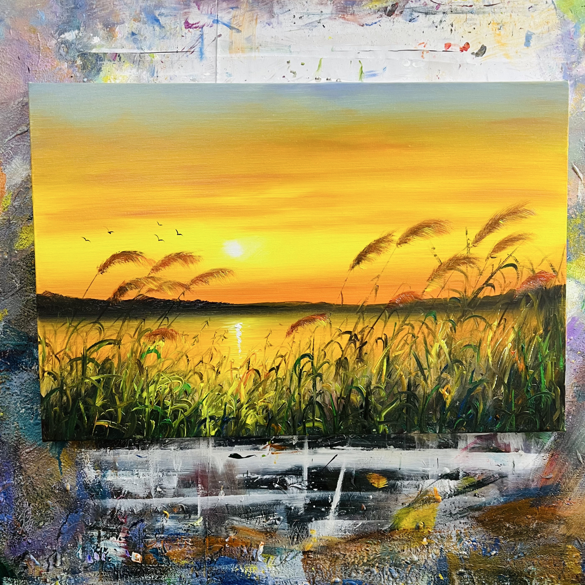 金色芦苇挂画现代装饰画不含内框尺寸60.90cm