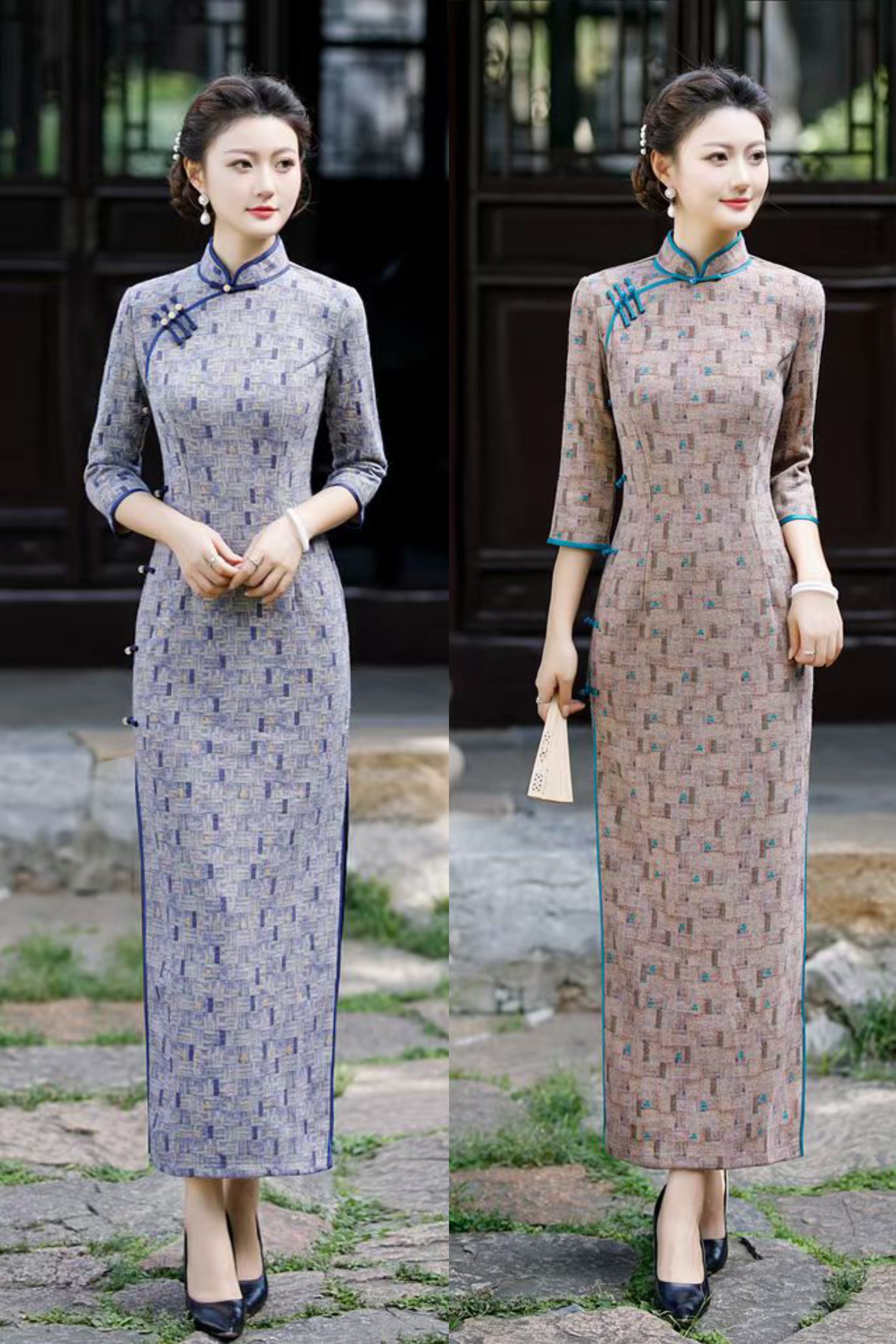 杭城故事《槿棠》曼丽绒秋冬修身显瘦长款旗袍