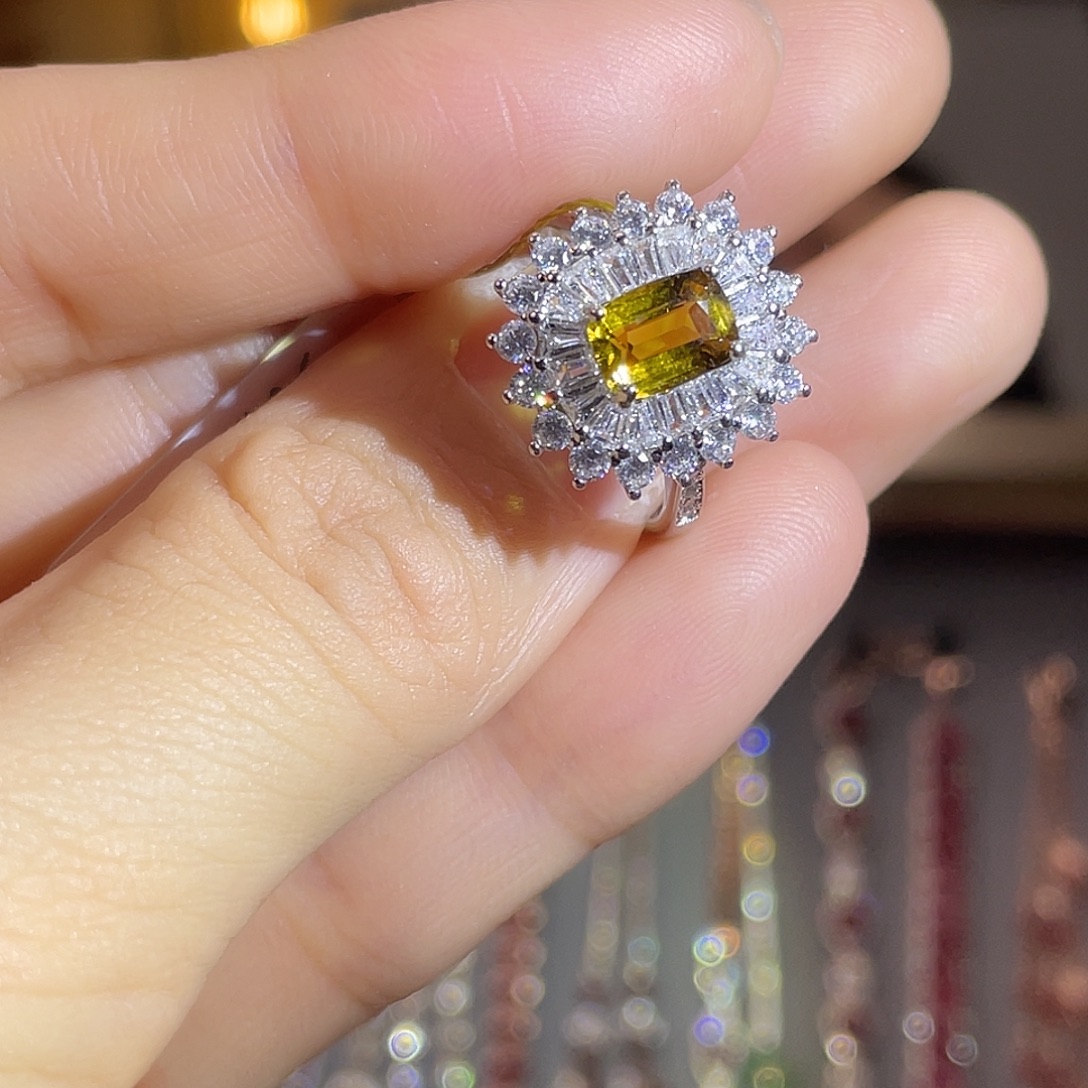 戒指碧玺银S925镶嵌