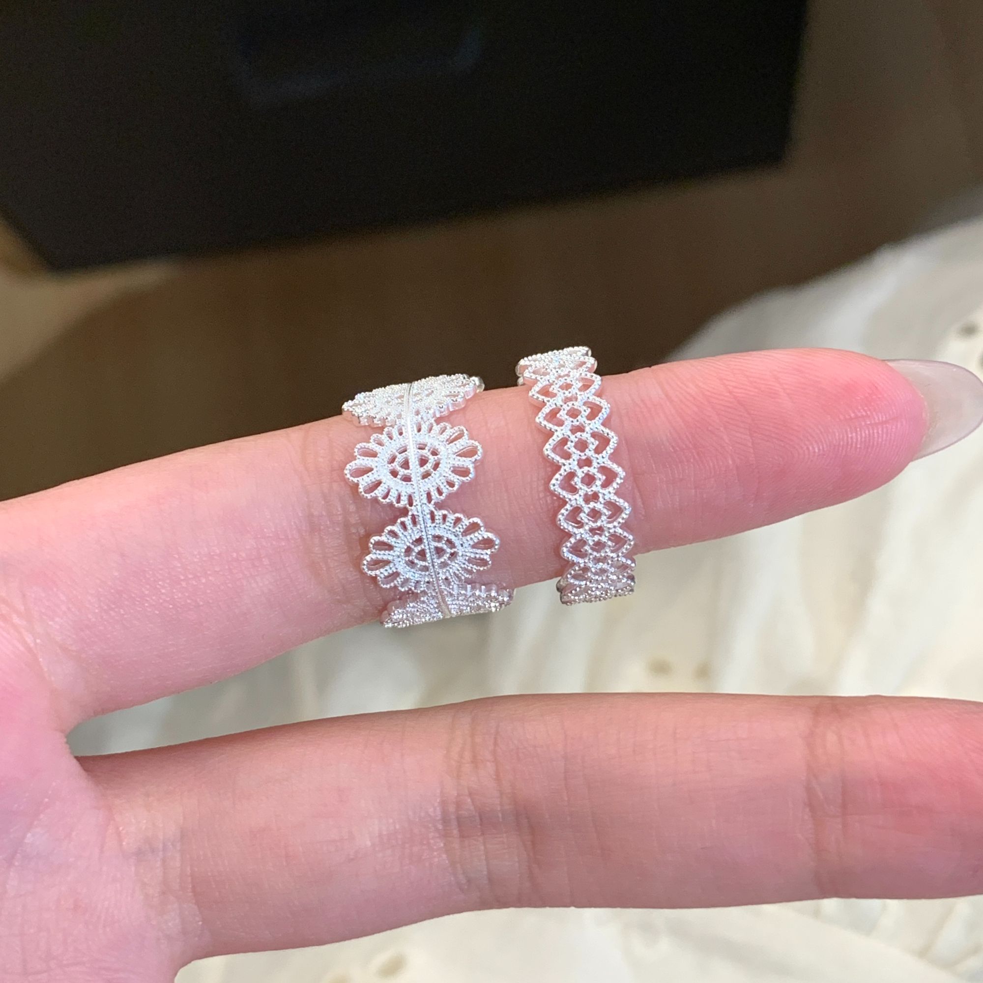 足银戒指 燕归yangui“蕾丝系列”足银990 手工纯白戒指