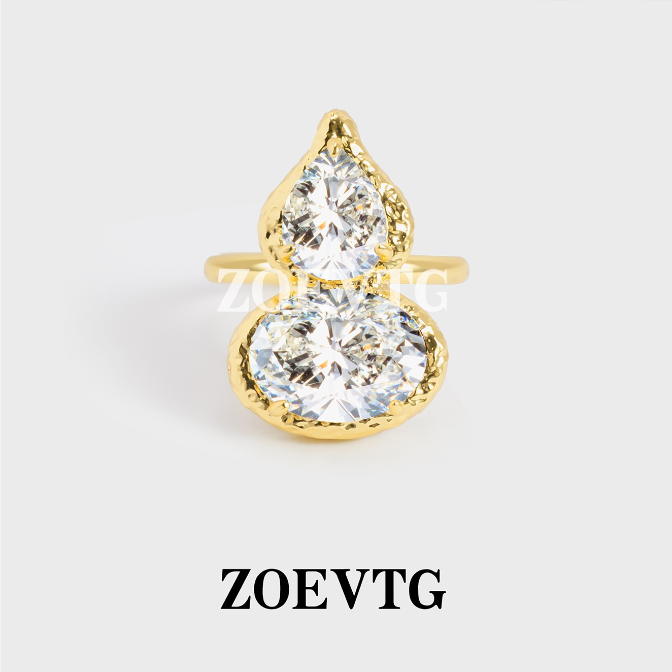 镀K金 璀璨葫芦】锆闪复古Vintage白葫芦开口戒指首饰1068