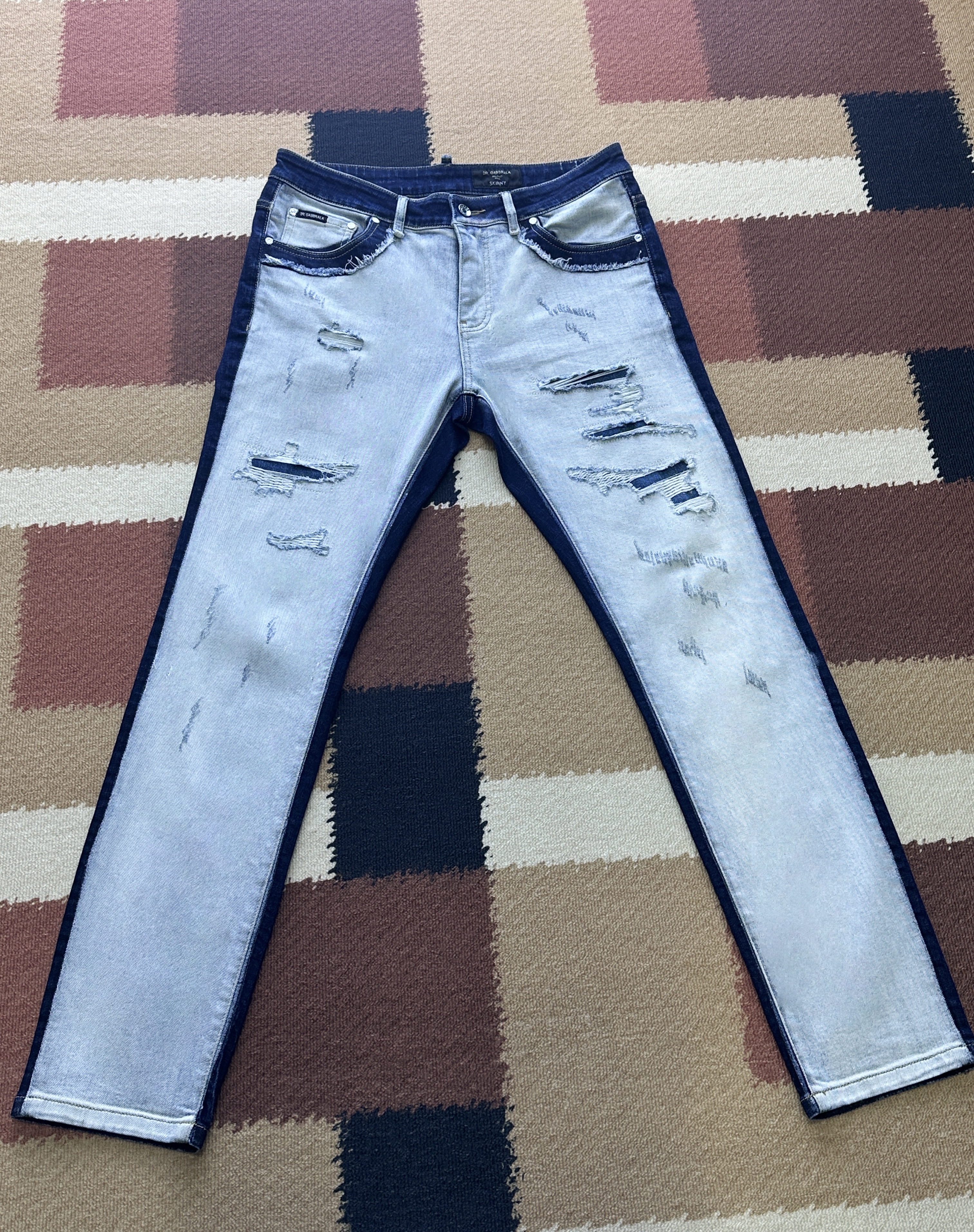 DR.GABBRALA【香港仔】DG高端男士复古混色修身小直筒牛仔裤