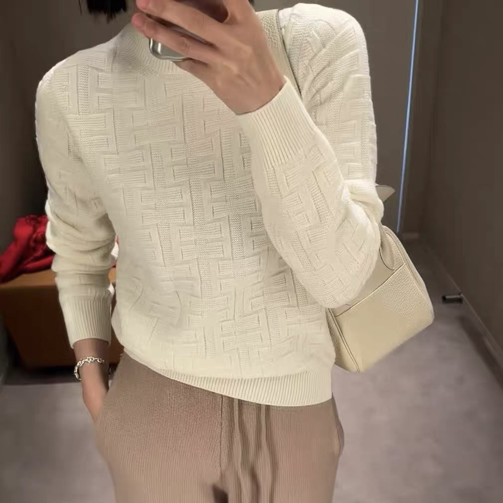 99新 Hermes/爱马仕 D500227/经典款白色针织毛衣 /34码