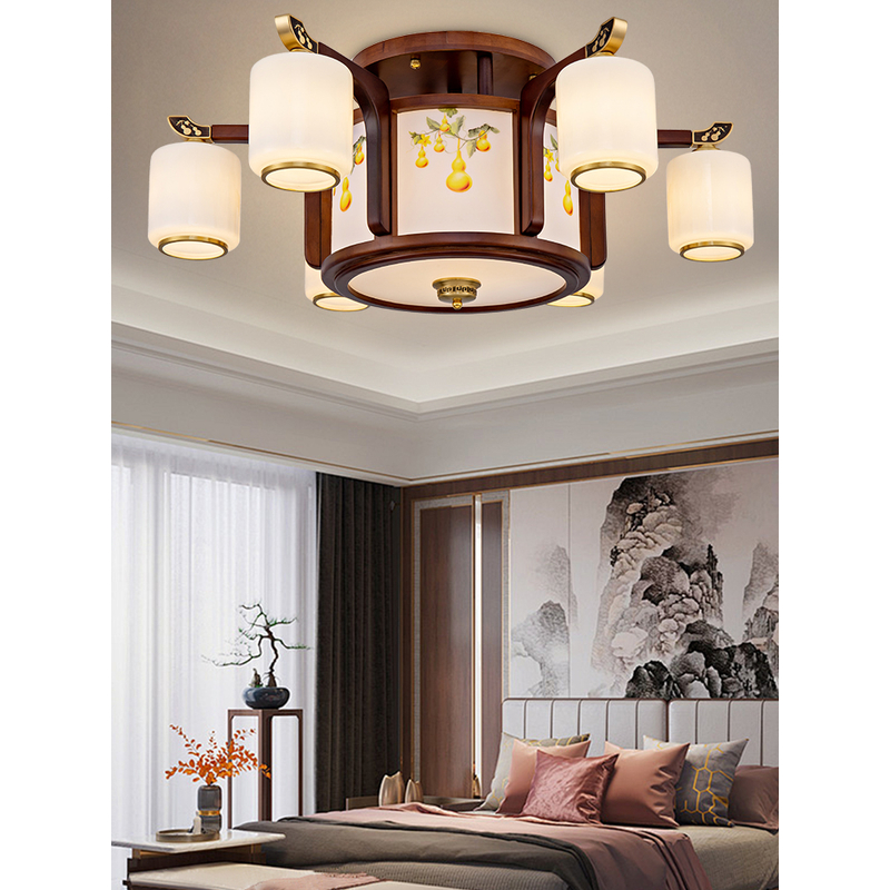 新中式节能吊灯简约复古全铜灯具灯饰防尘餐厅6329