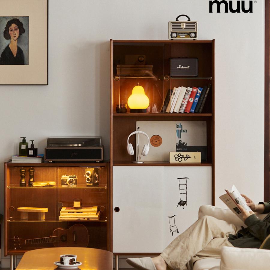 MUU复古实木书柜北欧家用组合书架日式收纳置物展示小户型餐边柜