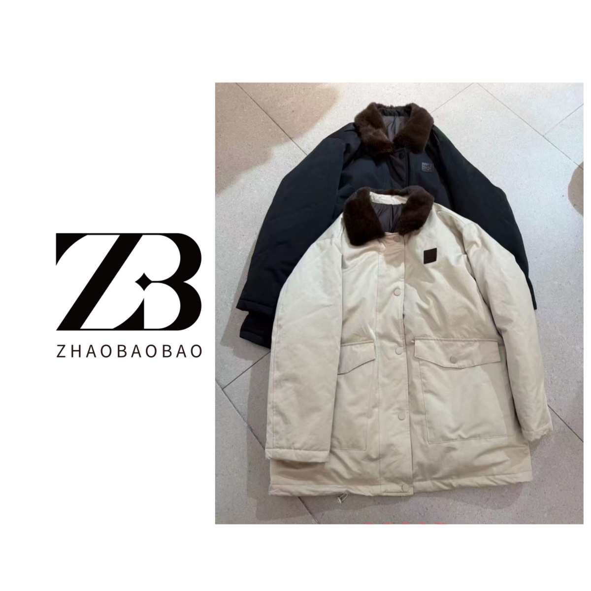 【ZHAOBAOBAO】水貂毛领子拼接鹅绒服