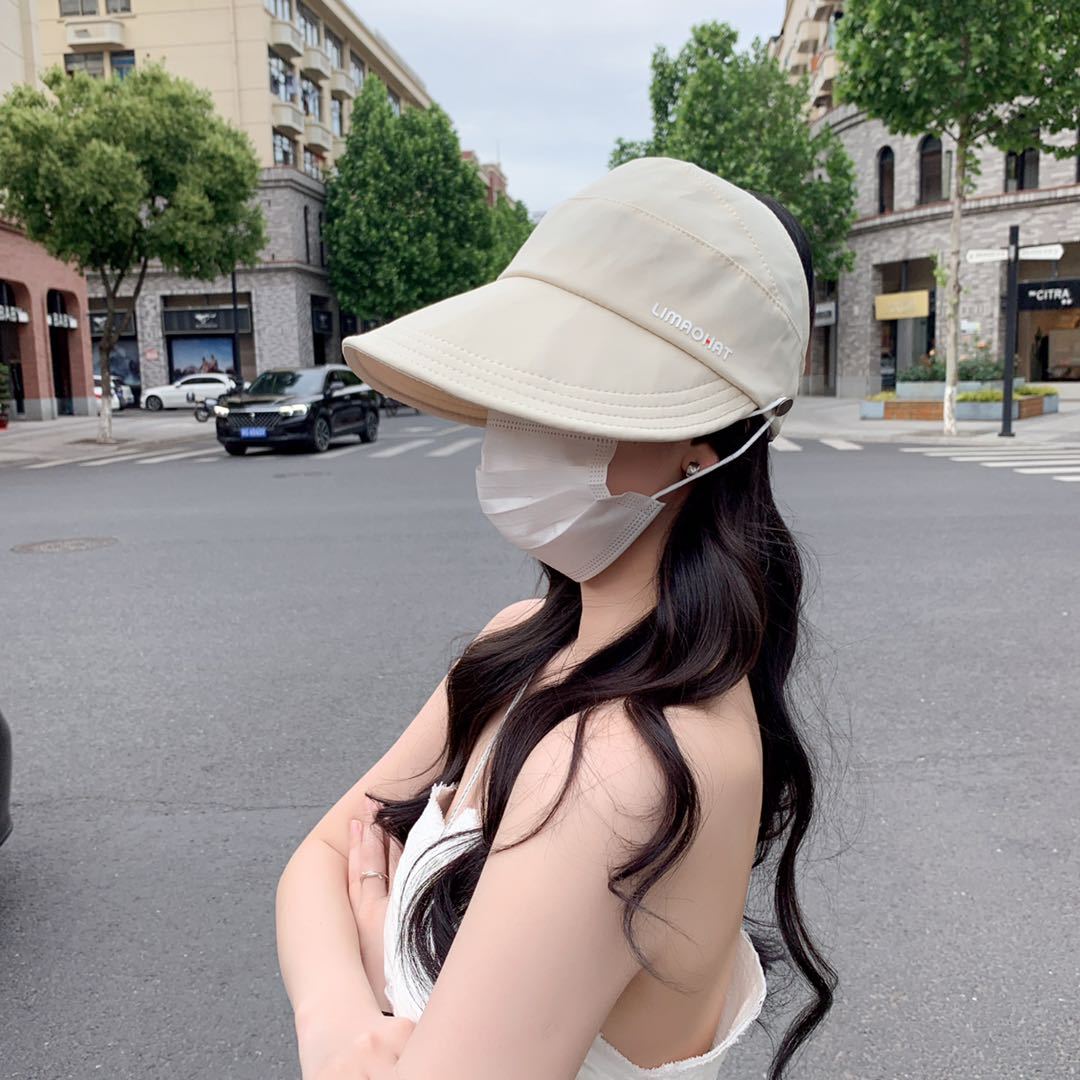 户外百搭遮脸帽子纳冰丝遮阳帽夏季蝴蝶结渔夫帽女透气马尾空顶帽