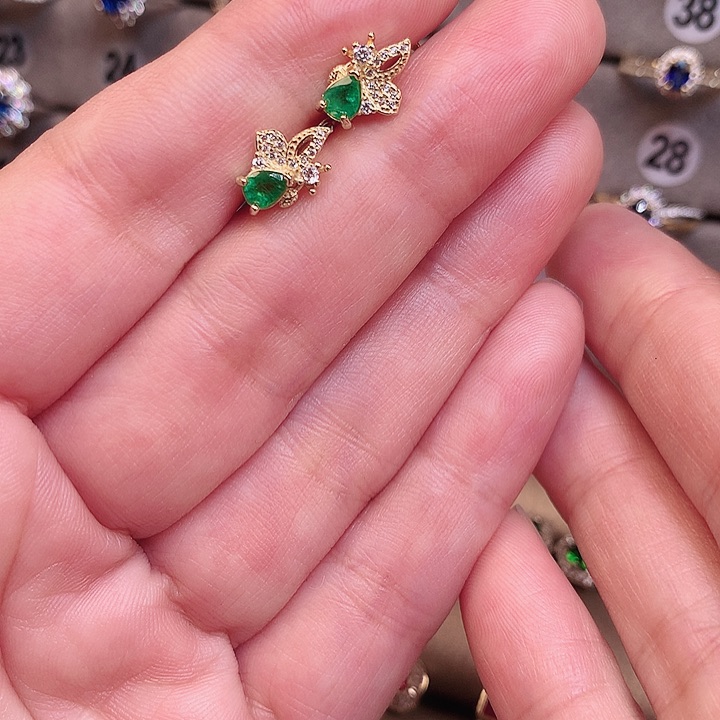 祖母绿耳饰银S925镶嵌