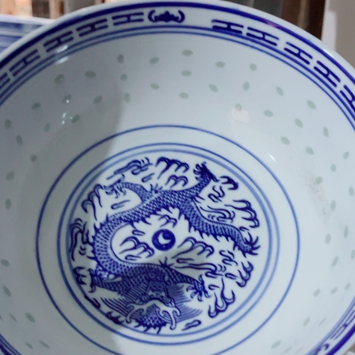 青花玲珑8寸汤碗龙纹