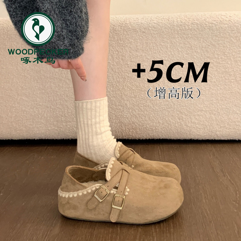 啄木鸟两穿厚底加绒勃肯鞋女2025冬季新款一脚蹬保暖棉鞋雪地靴