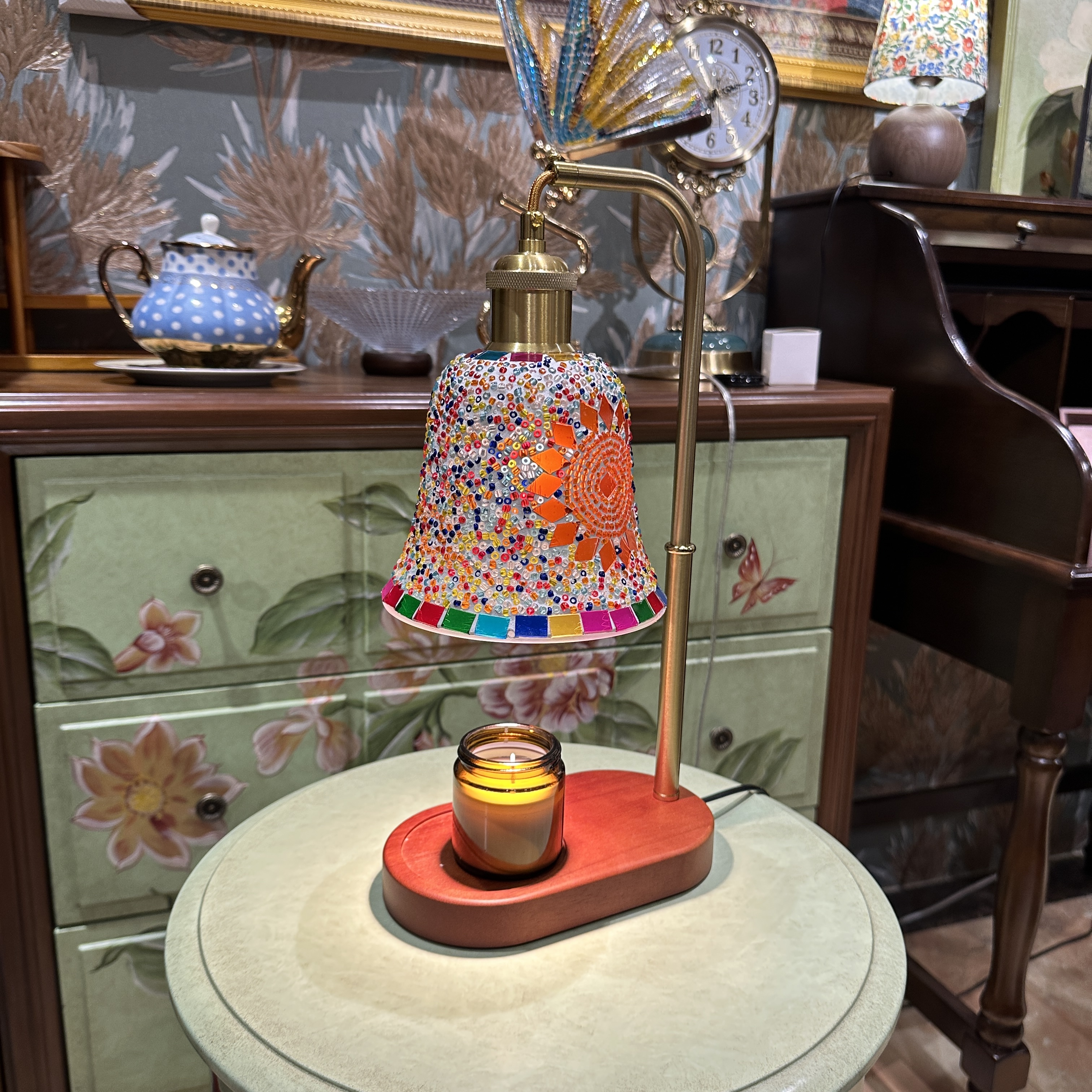 琉璃香薰实木轻奢时尚复古客厅家用创意简约欧式台灯装饰灯美式