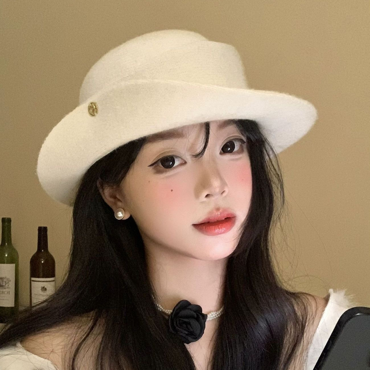 赫本风优雅礼帽女秋冬法式复古优雅气质卷边贝雷帽名媛千金风帽子