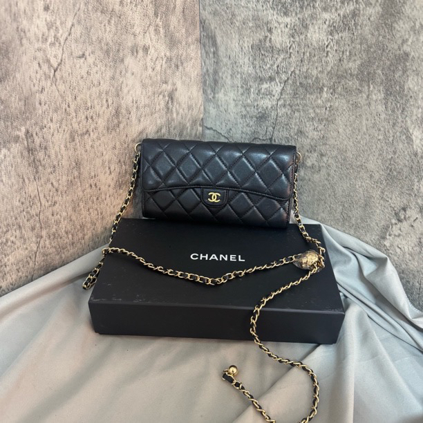 95新 Chanel/香奈儿 香奈儿 黑金cf系列钱包斜挎包单肩包（钱包）