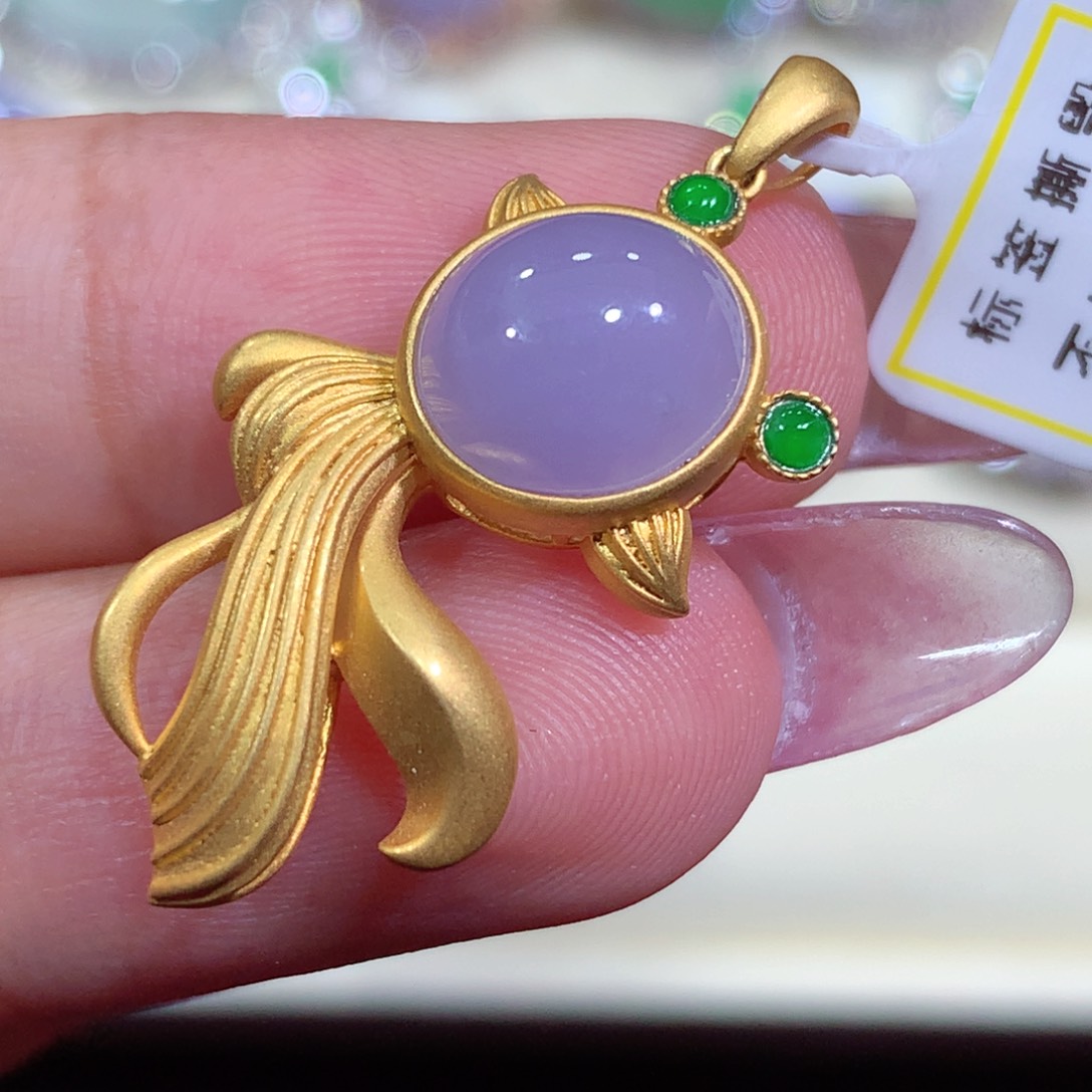 翡翠18K金镶嵌吊坠(不含链)