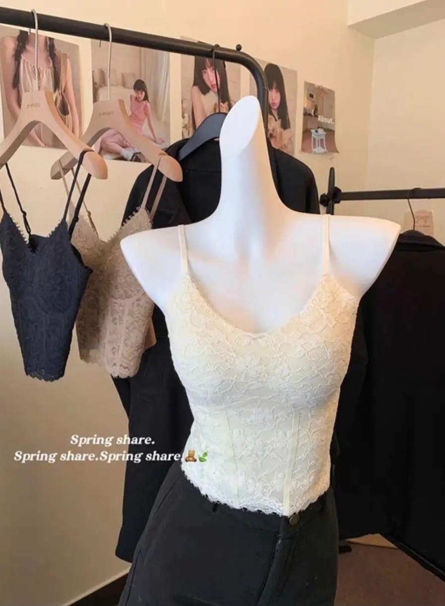 【送运费险】V领蕾丝吊带背心外穿带胸垫美背一体内搭打底早秋通勤