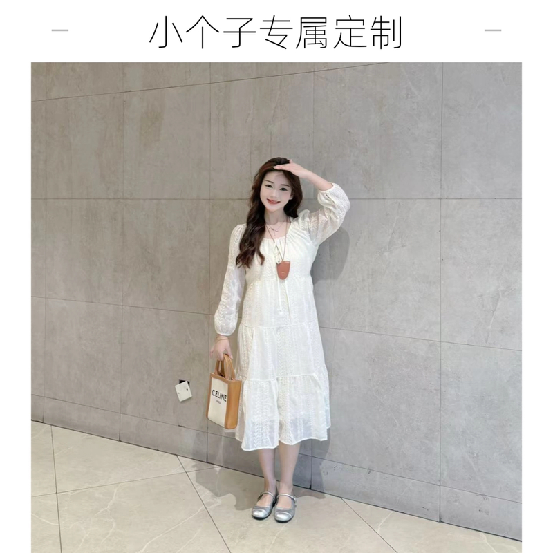 小个子法式蕾丝长裙刺绣显瘦宽松温柔系带长袖连衣裙女甜美娃娃裙