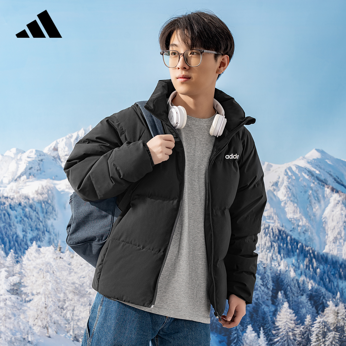 adidas/阿迪达斯鸭绒连帽保暖羽绒服情侣24冬季新款运动羽绒服