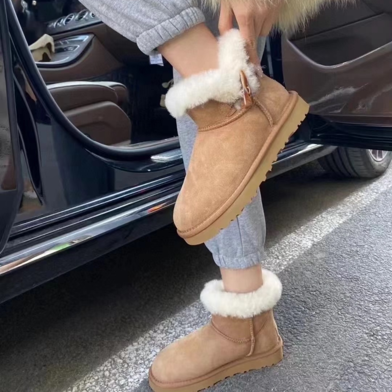 【低筒牛角扣】桑坡冬季女款雪地靴羊皮毛一体加厚保暖时尚百搭