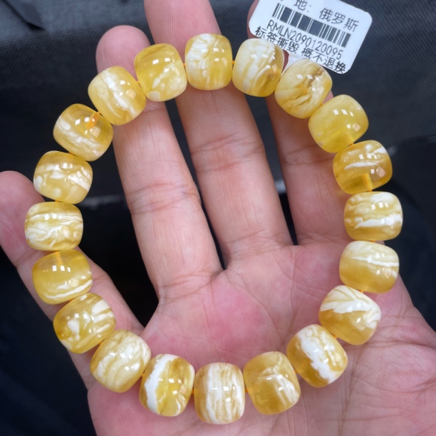 魔梵珠宝｜12.2mm俄料天然蜜蜡 金瓷白虎皮