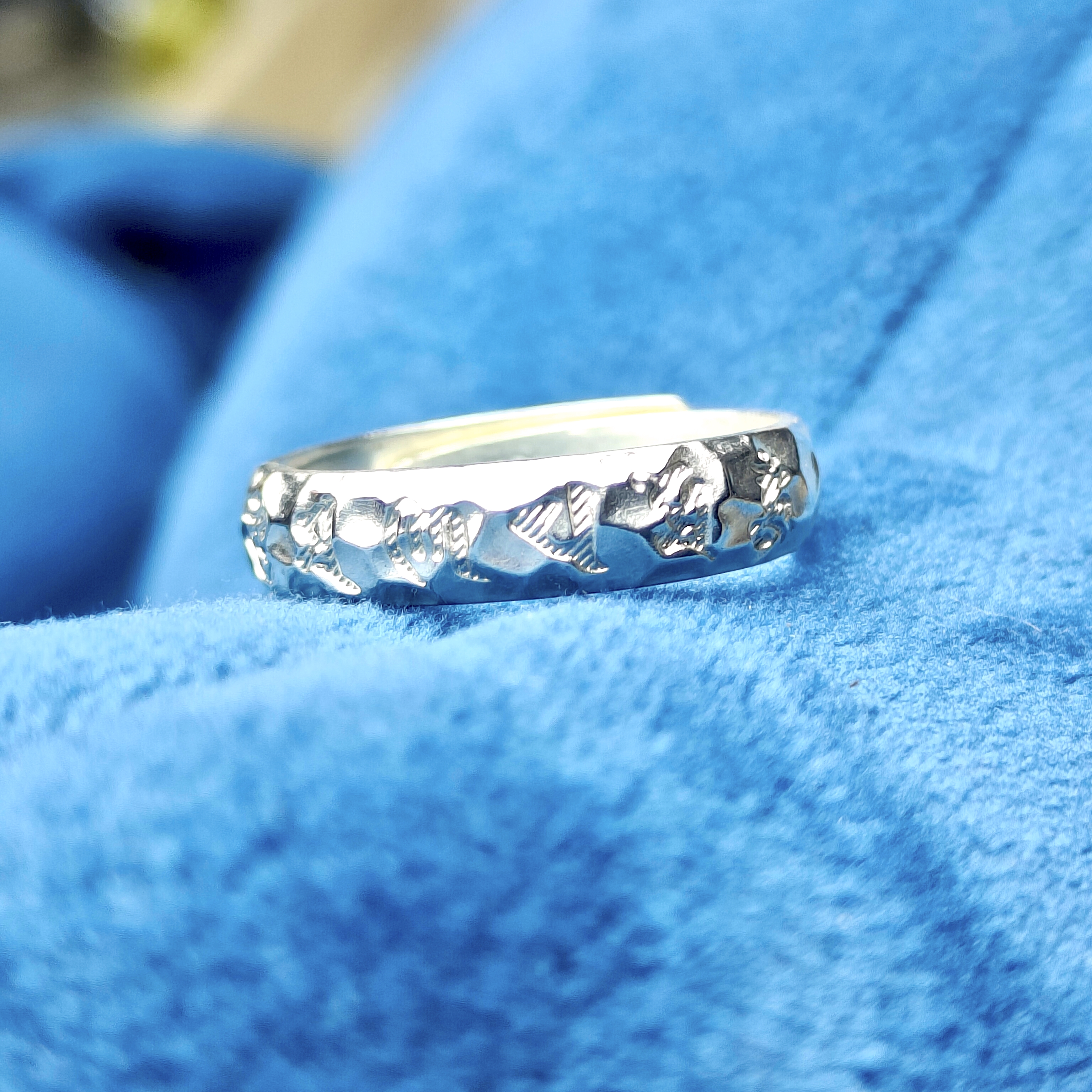 足银戒指 999足银六真言锤纹戒指时尚百搭个性开口指环礼物