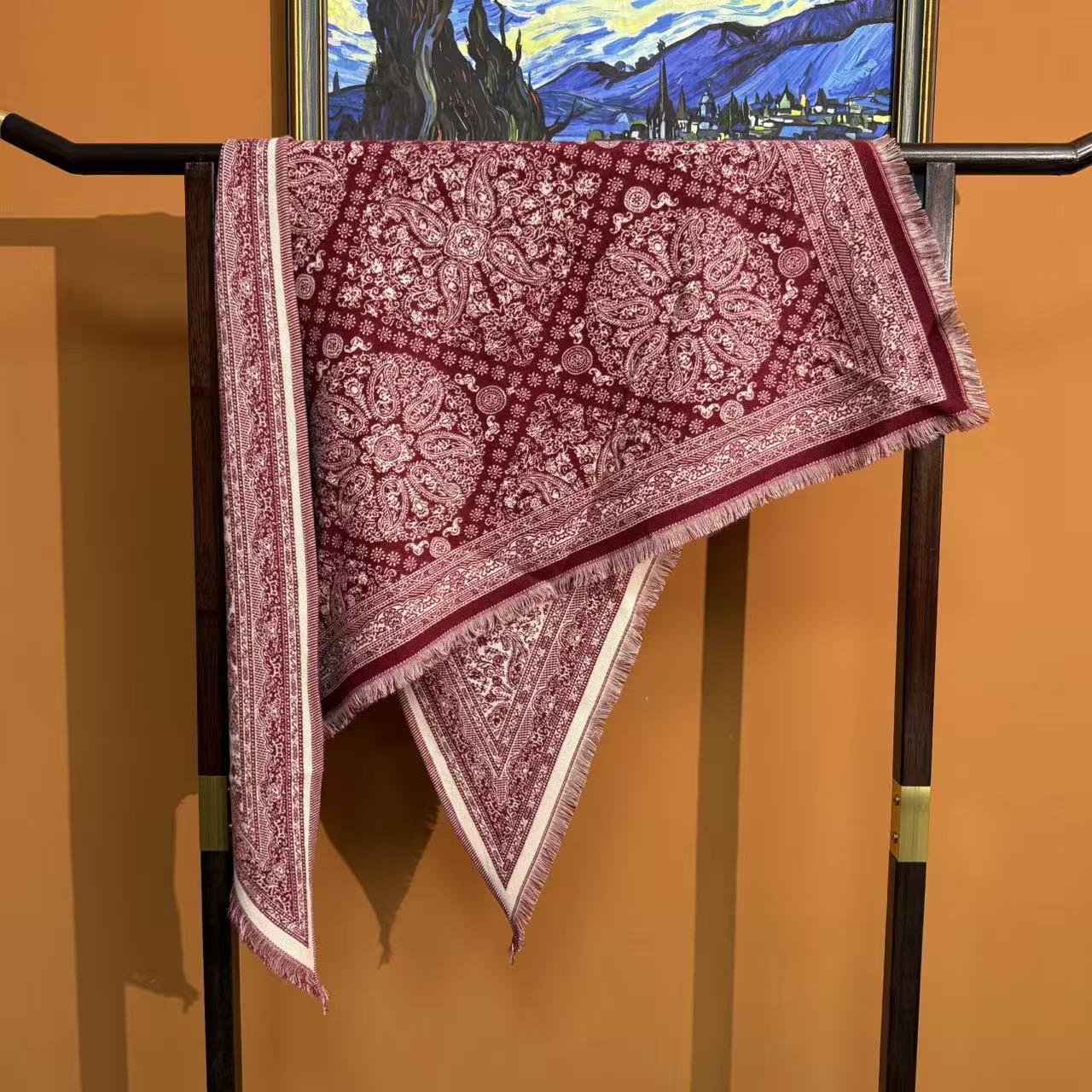 【绛红织梦】国风高端时尚重磅厚款毛秋冬三角巾披肩-D9