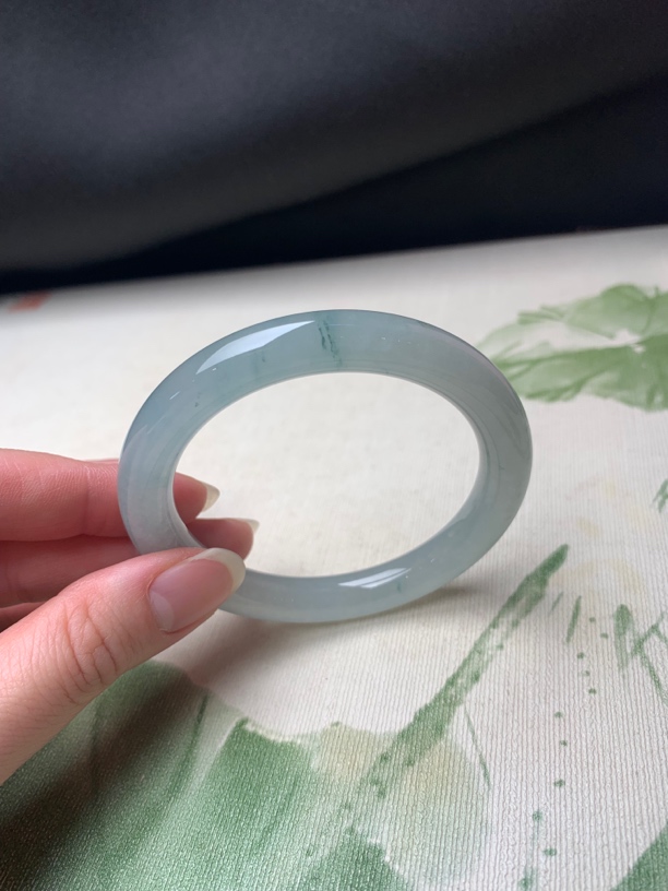 55圈口冰飘花圆条天然缅甸翡翠手镯#货号7421