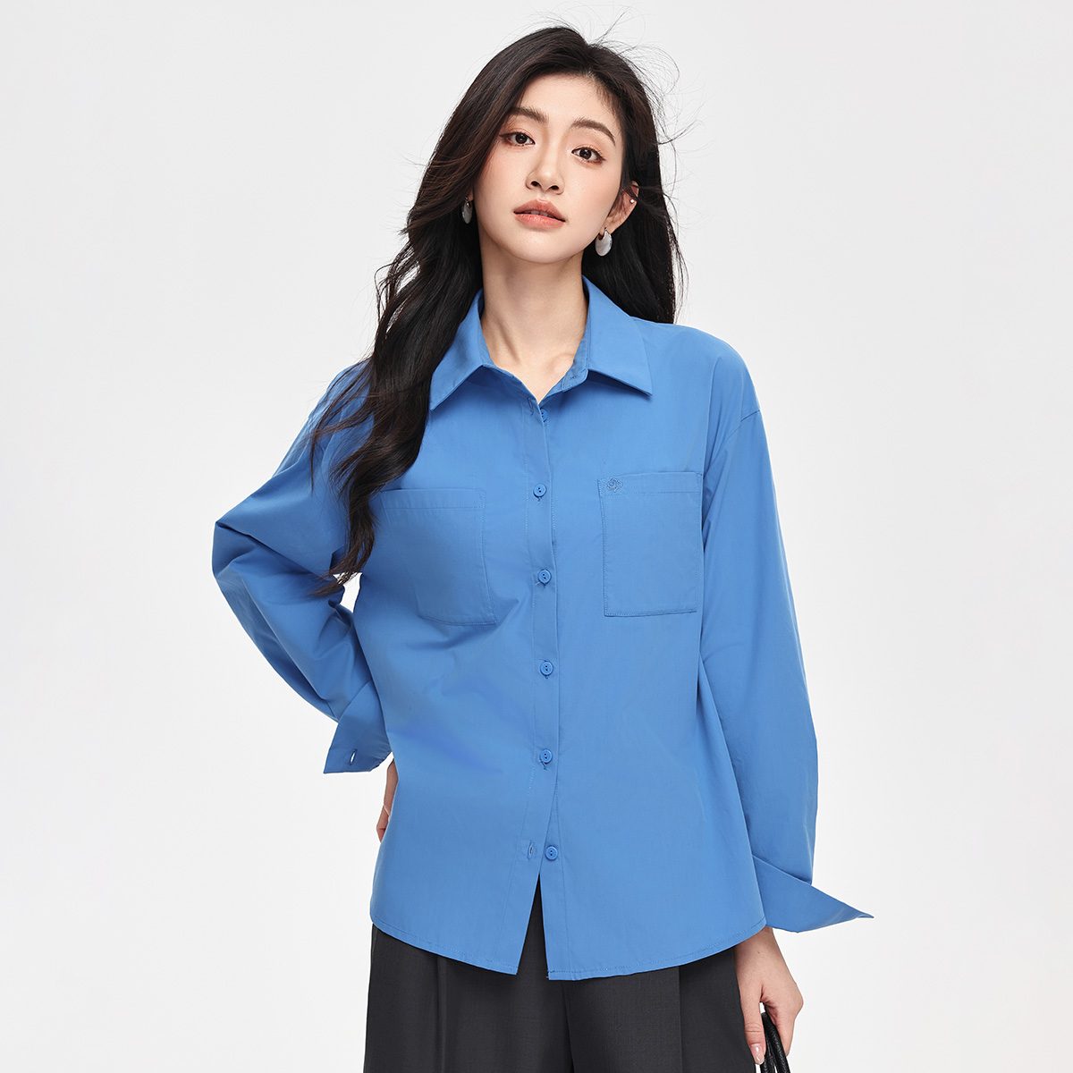 【不易皱衬衫】茵曼26春季法式时尚通勤多巴胺职业百搭叠穿长袖衬衣