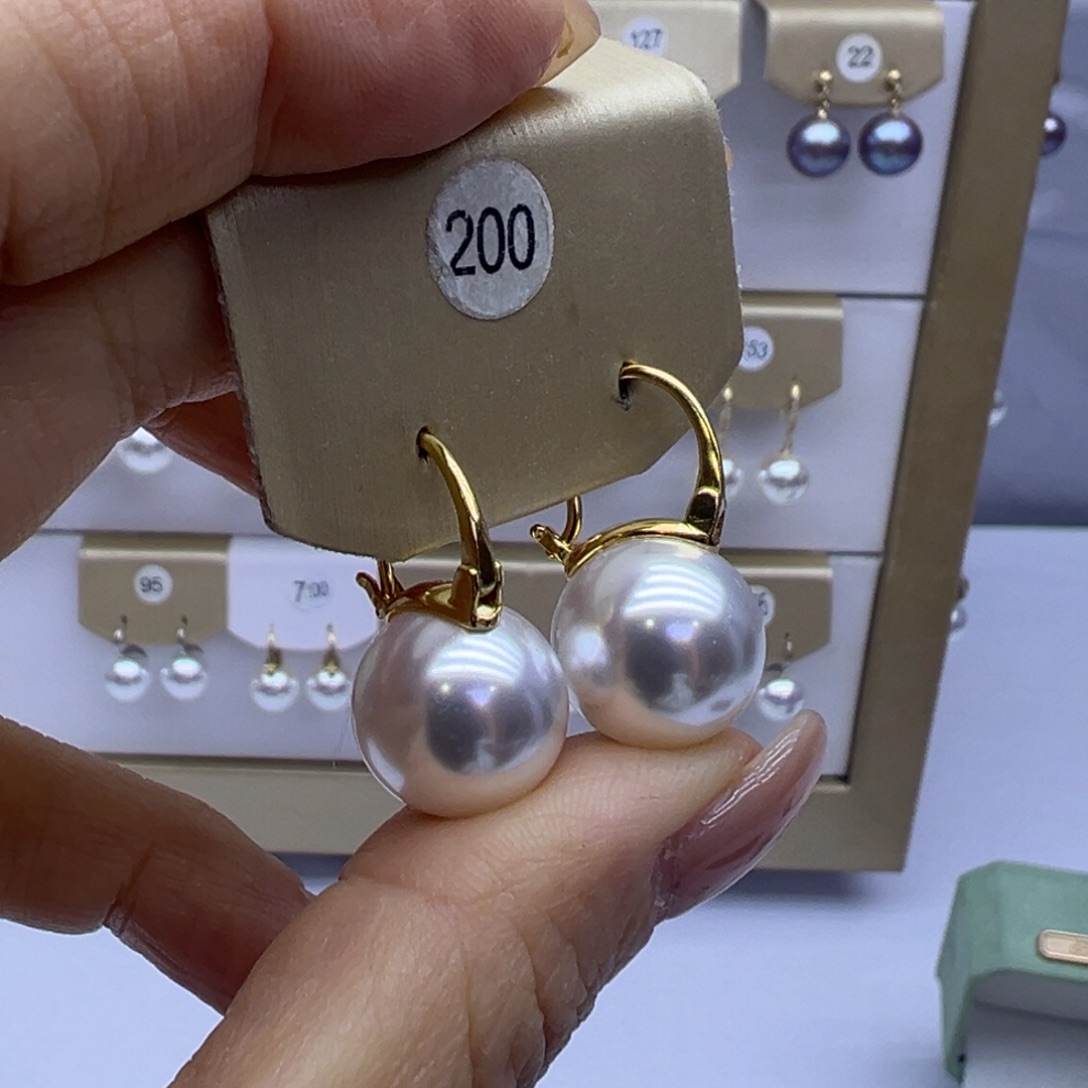 耳饰银S925镶嵌淡水珍珠