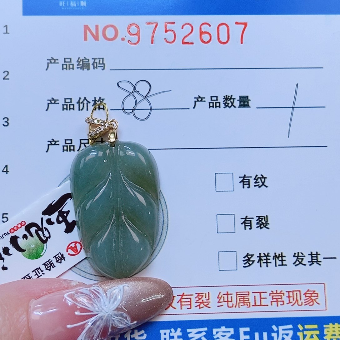 翡翠颈饰银S925镶嵌绿叶子