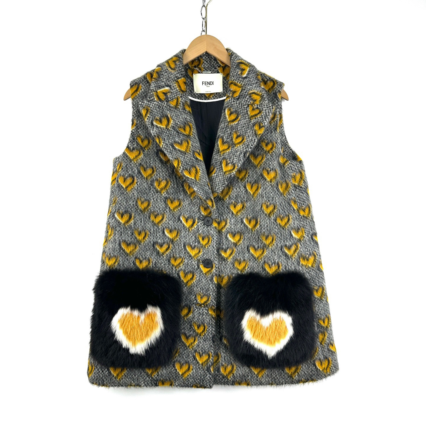 99新 FENDI/芬迪 42码/马海毛羊毛混纺爱心无袖马甲/编码07830/