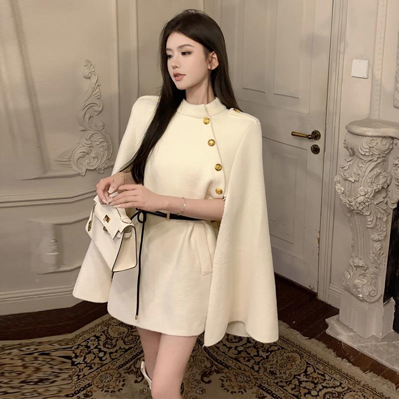 财阀千金韩版高级感今年流行毛呢外套斗篷西装呢冬季宽松毛呢外套