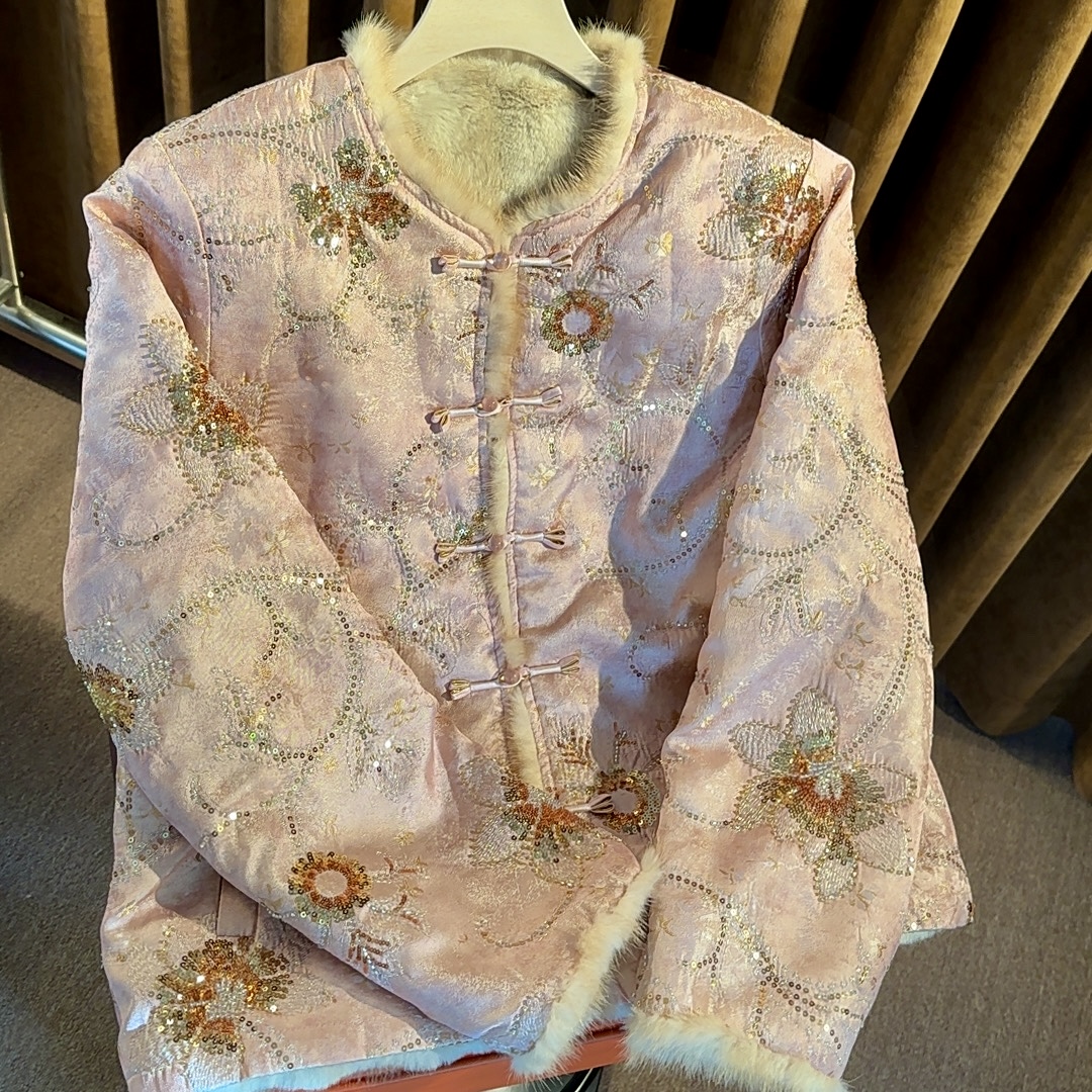 【绣影粉绒】冬季新中式国风水貂毛双面双穿加绒加厚女装外套